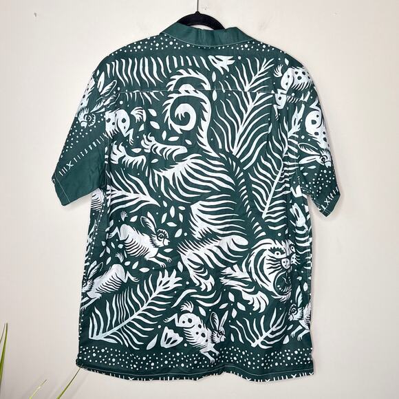 NEW Boozelele Men's Predator Tiger Print 100% Cotton Cuban Collar Shirt  Size XL - Picture 5 of 9